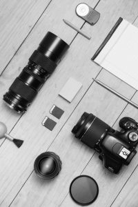 Photographer flat lay BW